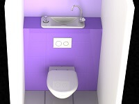 Rendu du lave-mains sur WC suspendu Geberit compact WiCi Next, habillage violet